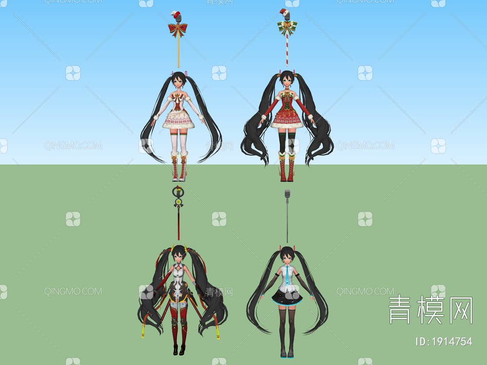 动漫虚拟人物 游戏美少女SU模型下载【ID:1914754】