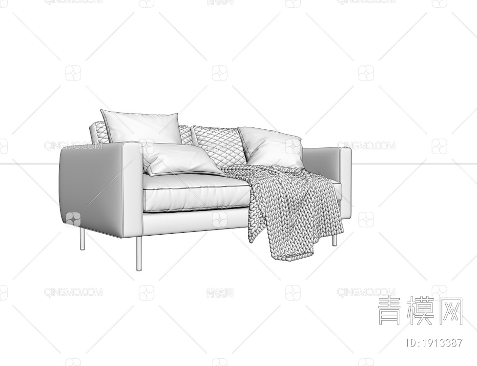 皮革双人沙发3D模型下载【ID:1913387】