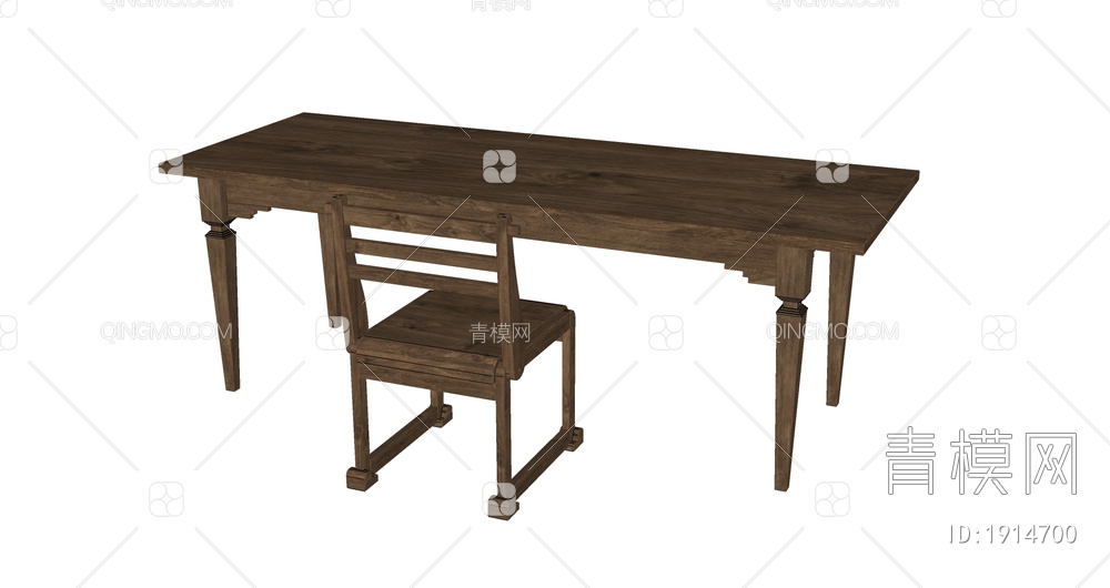 中古风书桌椅组合SU模型下载【ID:1914700】