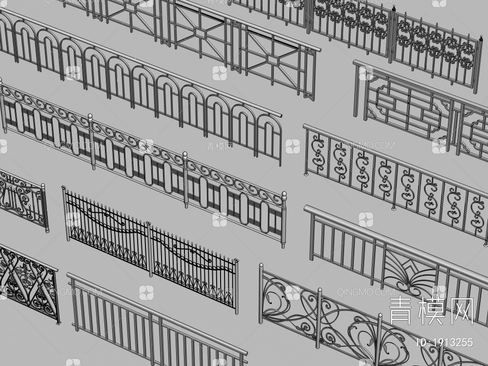 栏杆 护栏 围栏 防护栏 铁艺栏杆 阳台护栏3D模型下载【ID:1913255】