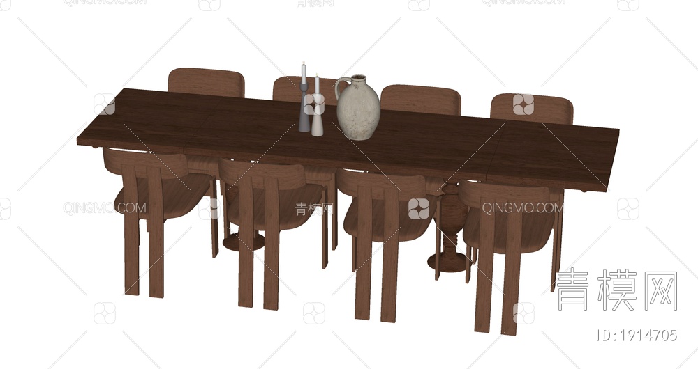 中古风餐桌椅组合SU模型下载【ID:1914705】