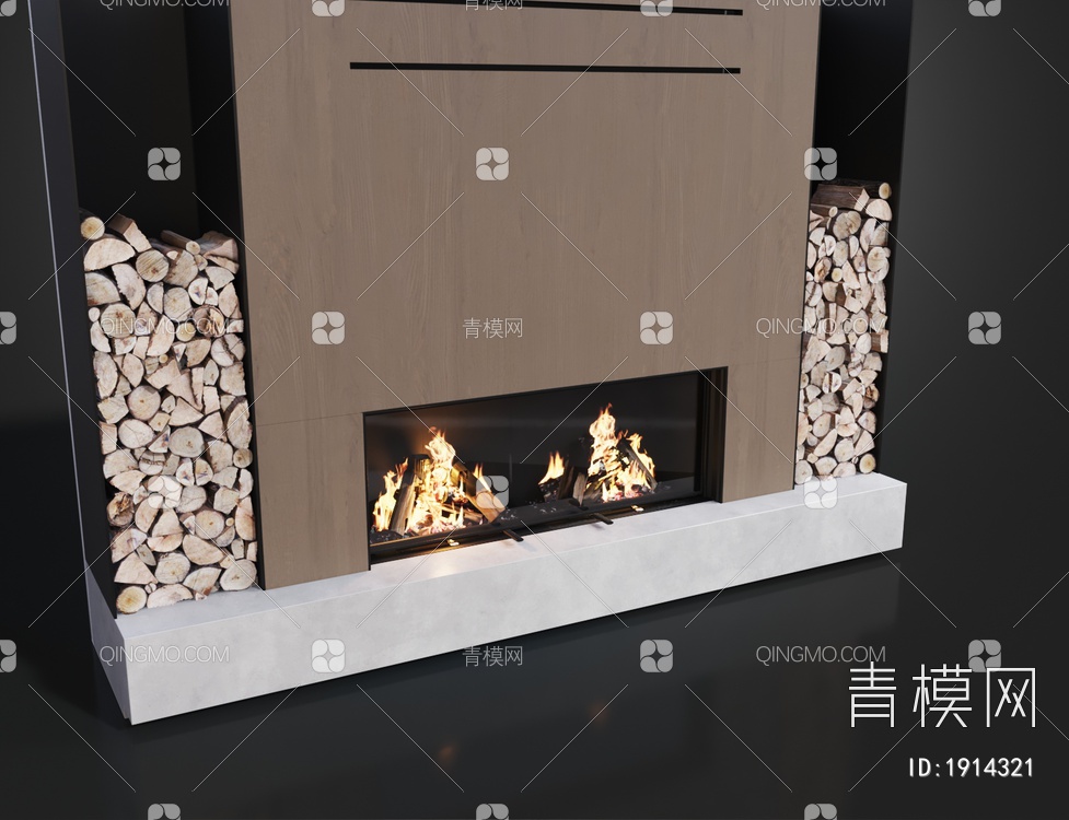 一体式壁炉背景墙3D模型下载【ID:1914321】