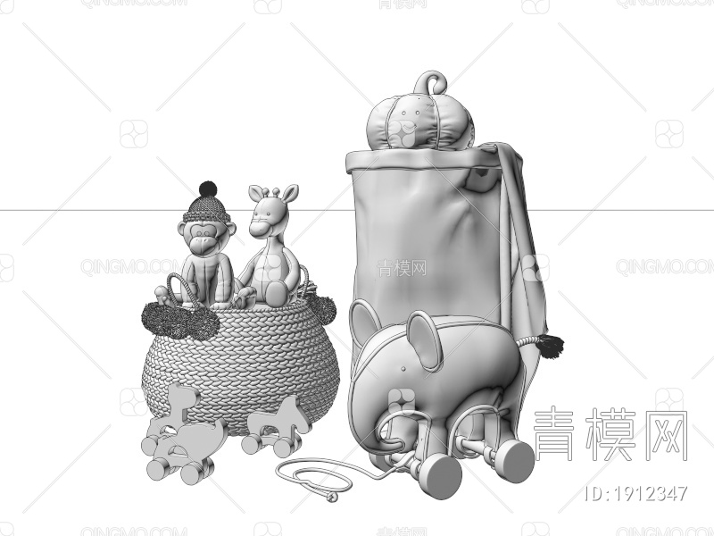 毛绒玩具杂物筐3D模型下载【ID:1912347】
