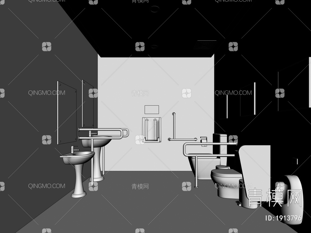 残疾人卫生间 厕所 洗手间3D模型下载【ID:1913796】