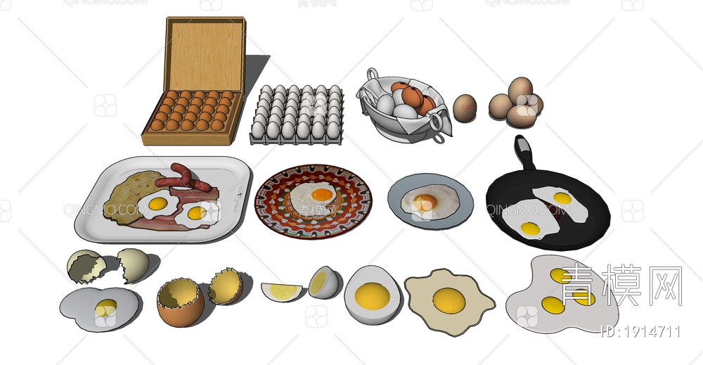 鸡蛋煎蛋 食物美食SU模型下载【ID:1914711】
