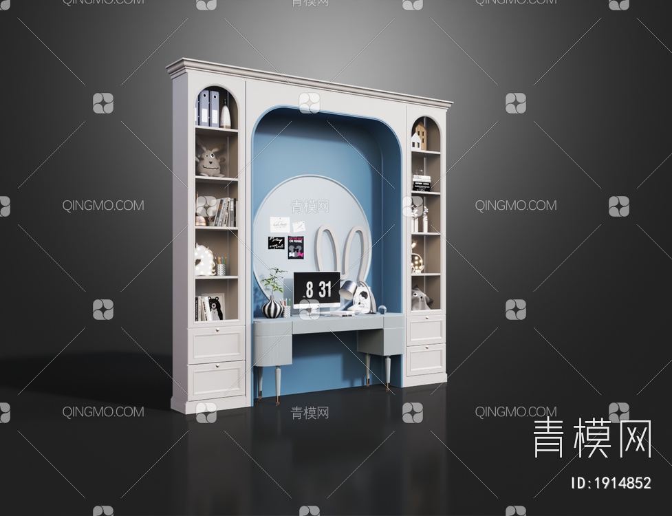 儿童一体式书柜书桌3D模型下载【ID:1914852】