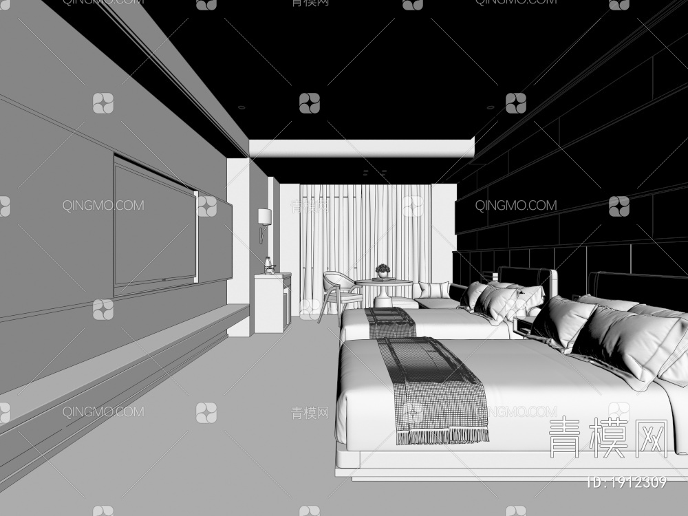 酒店双床房3D模型下载【ID:1912309】