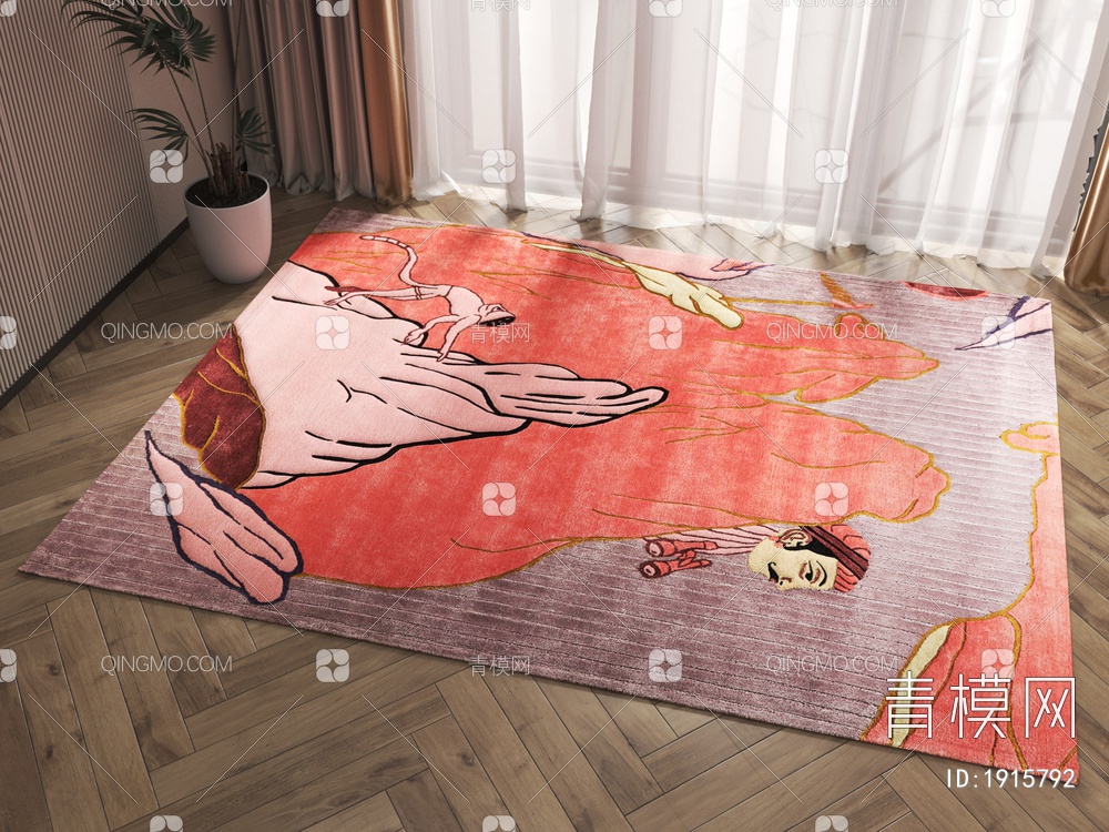 方形人物纹地毯3D模型下载【ID:1915792】