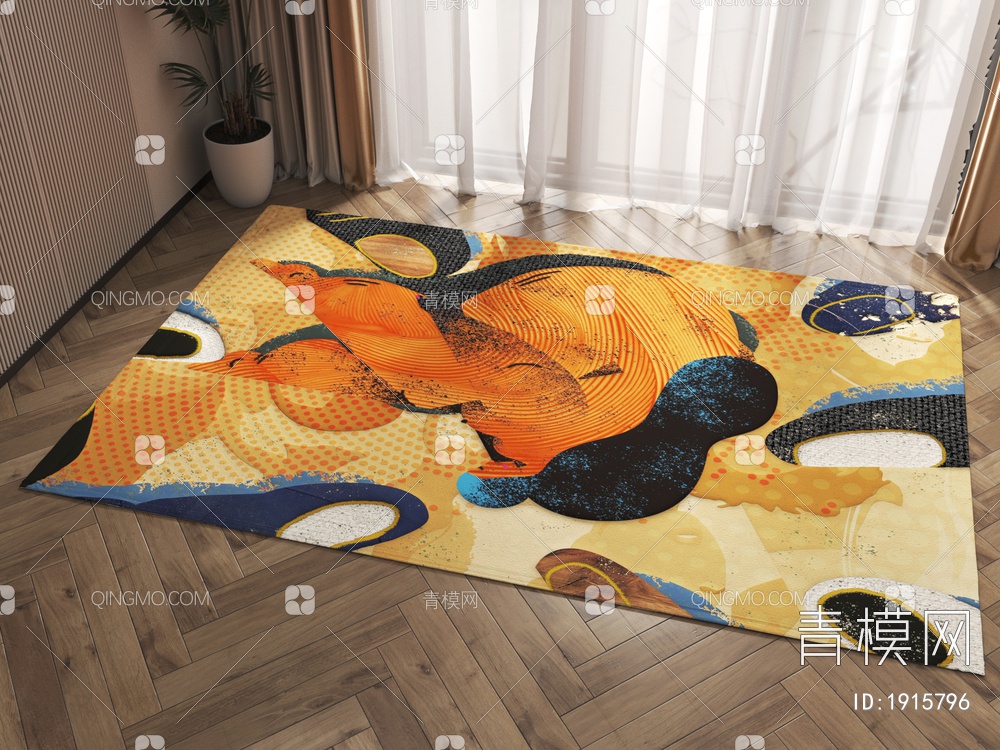 方形人物纹地毯3D模型下载【ID:1915796】
