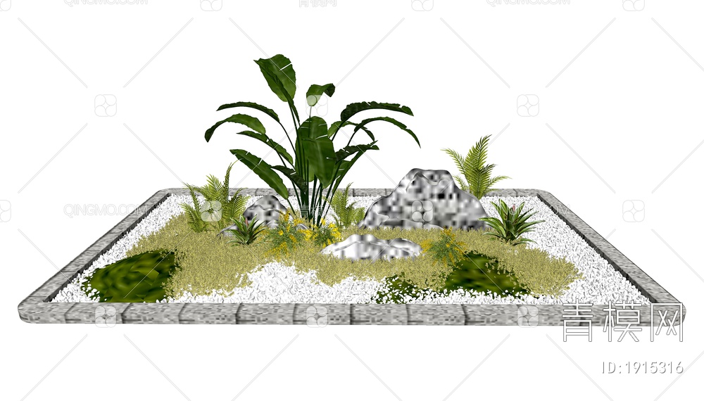 庭院小景组合 白色鹅卵石 植物组合 微地形景观组合3D模型下载【ID:1915316】