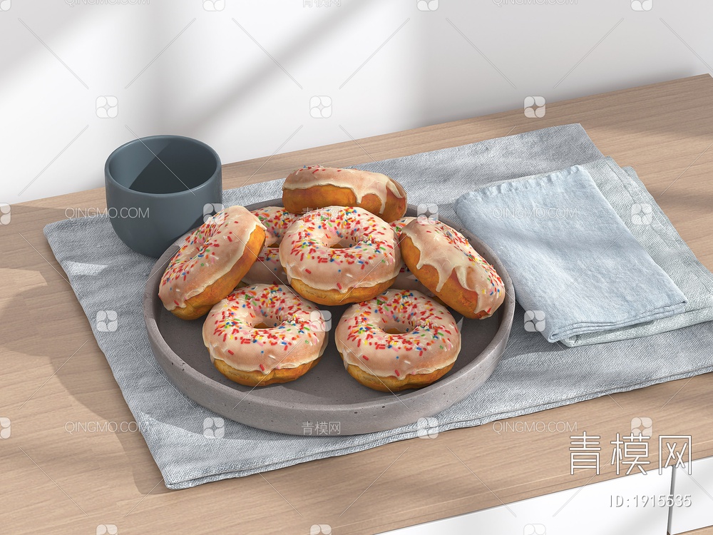 甜甜圈 甜点 蛋糕 糕点 面包 小圆饼 食物食品3D模型下载【ID:1915535】