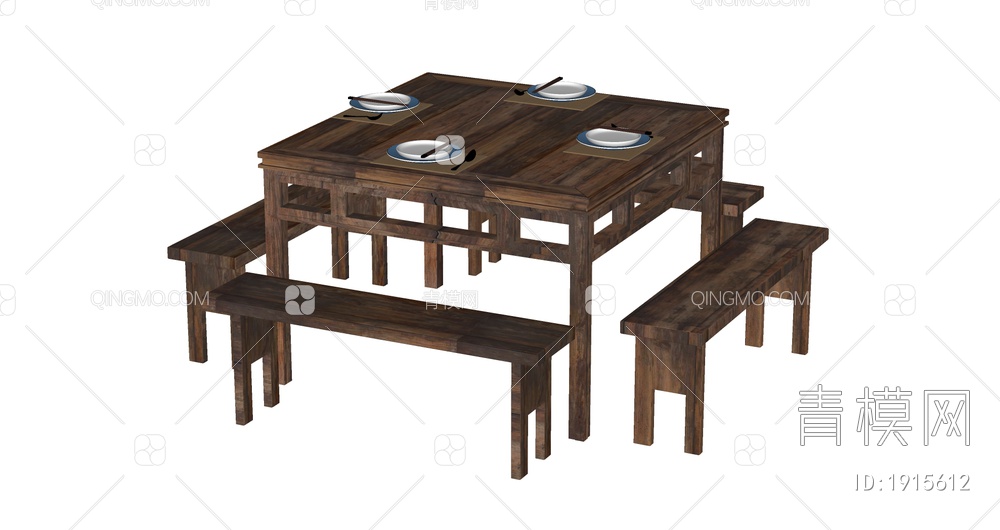 餐桌椅组合SU模型下载【ID:1915612】