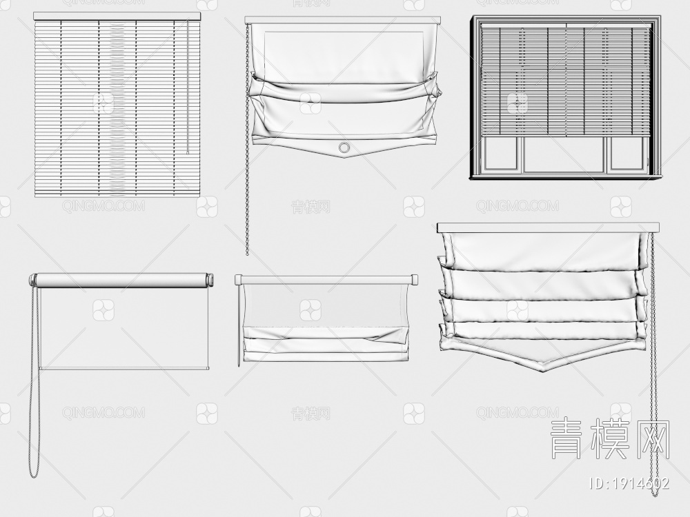 百叶窗 窗帘 卷帘 罗马帘 遮光帘 竹帘 升降帘 拉帘3D模型下载【ID:1914602】