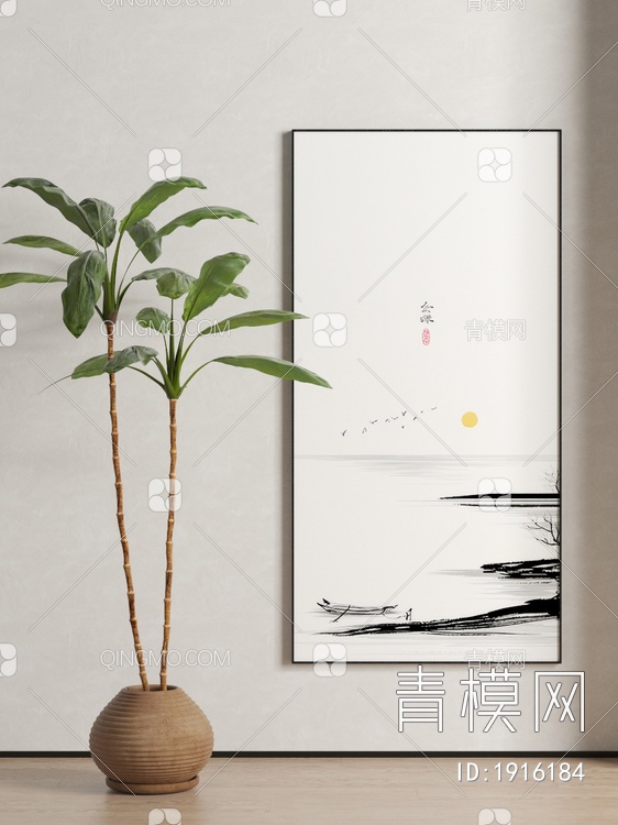 禅意玄关茶室装饰画3D模型下载【ID:1916184】