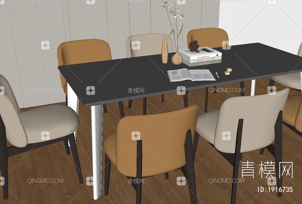 金属桌面餐桌椅组合SU模型下载【ID:1916735】