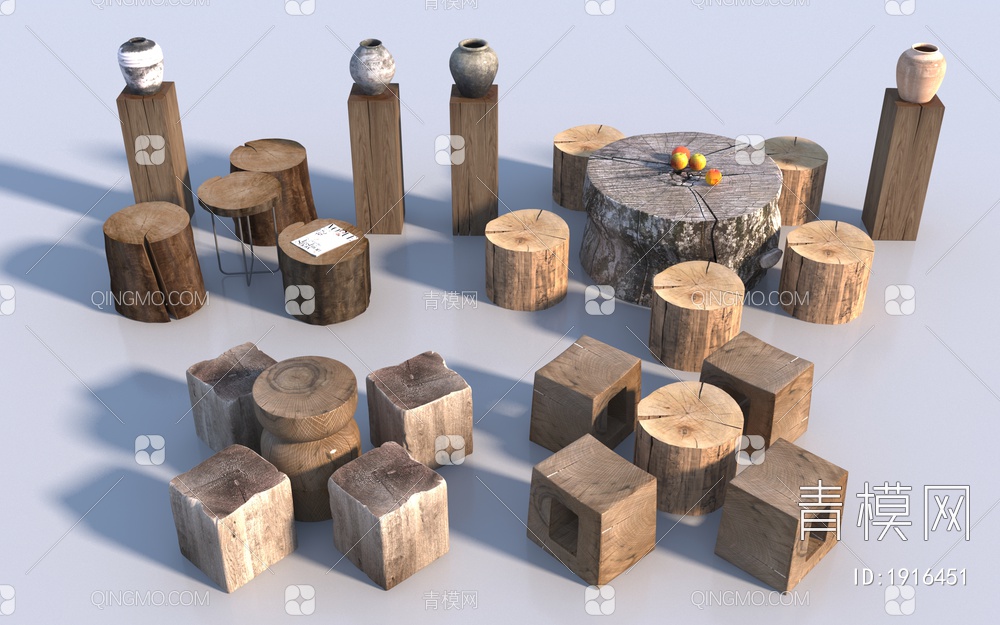 木桩桌凳3D模型下载【ID:1916451】