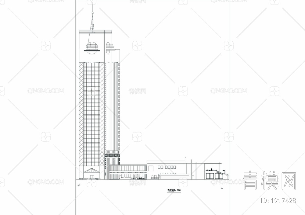 某二十八层宾馆综合楼建筑方案图【ID:1917428】