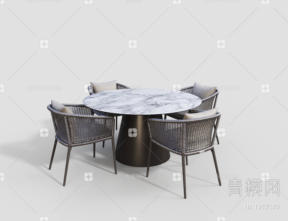 藤编圆形餐桌椅3D模型下载【ID:1917140】
