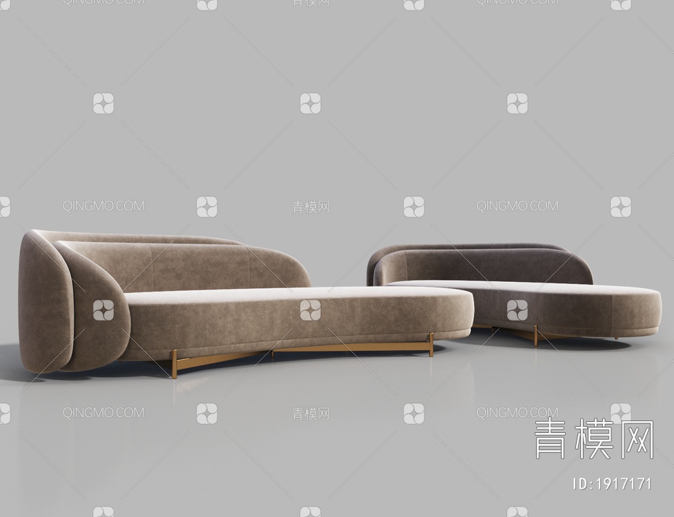 绒布弧形沙发3D模型下载【ID:1917171】