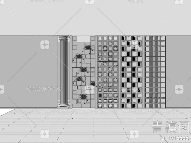 水泥砖隔断 镂空砖 空心砖 罗马柱3D模型下载【ID:1916686】