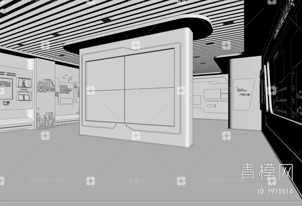 科技展厅 文化展厅 商业展厅 文化墙 宣传栏 企业墙3D模型下载【ID:1915514】