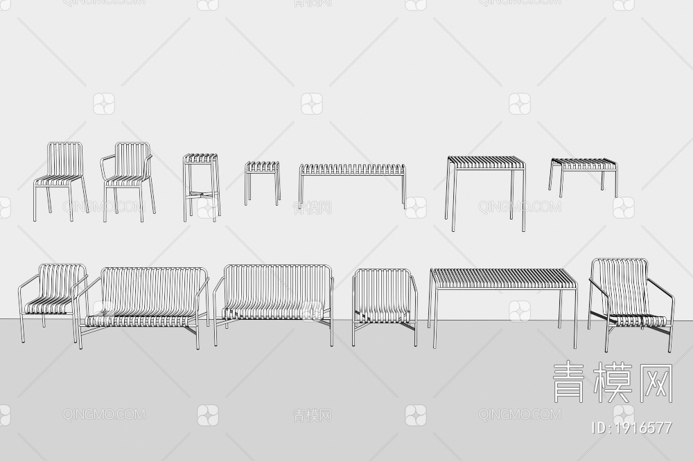 铁艺桌椅组合 户外桌椅3D模型下载【ID:1916577】