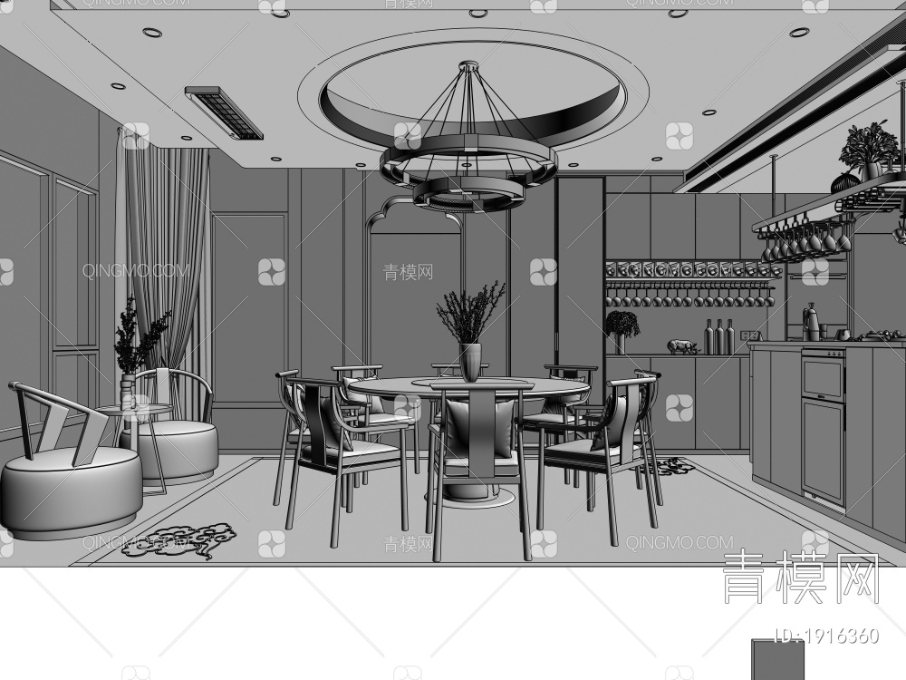 厨房餐厅3D模型下载【ID:1916360】