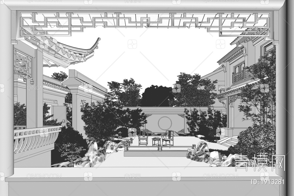 别墅庭院3D模型下载【ID:1913281】