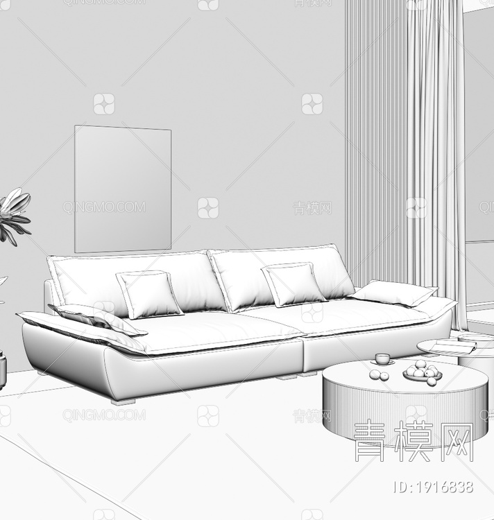 双人沙发 沙发茶几组合3D模型下载【ID:1916838】