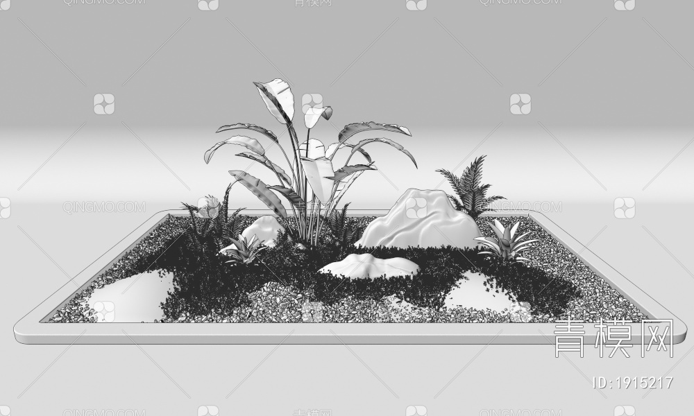 庭院小景组合 白色鹅卵石 植物组合 微地形景观组合3D模型下载【ID:1915217】