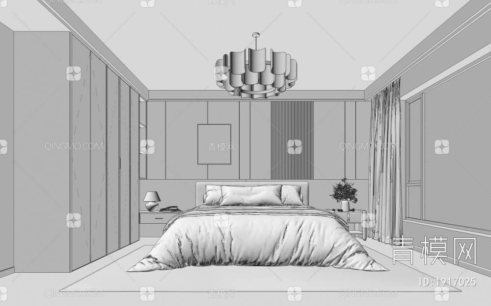 卧室 主卧 床品 床头柜3D模型下载【ID:1917025】