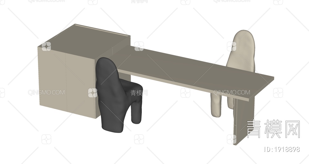 中岛台餐桌椅组合SU模型下载【ID:1918898】