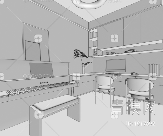 书房，书桌，书柜3D模型下载【ID:1917692】
