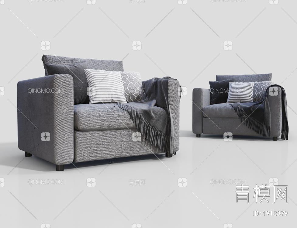 灰色布料单人沙发3D模型下载【ID:1918379】