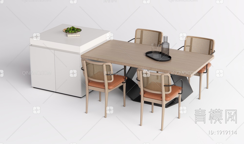 中岛台餐桌椅组合SU模型下载【ID:1919114】