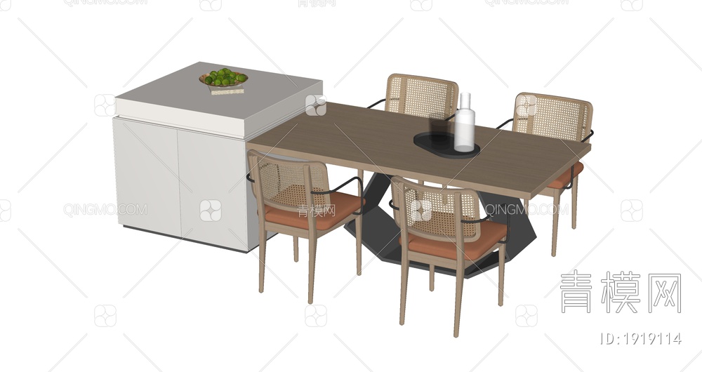 中岛台餐桌椅组合SU模型下载【ID:1919114】