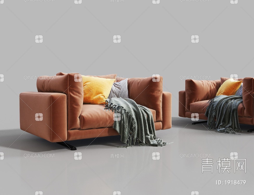 橙色绒布单人休闲沙发3D模型下载【ID:1918479】