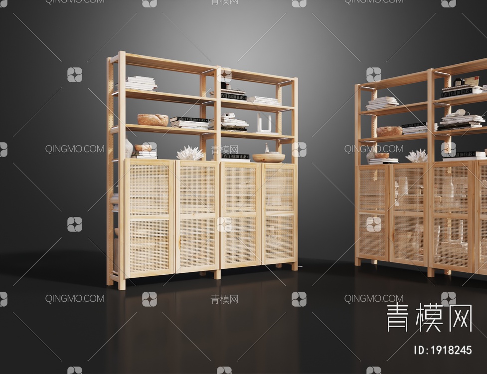 木质书柜储物柜3D模型下载【ID:1918245】