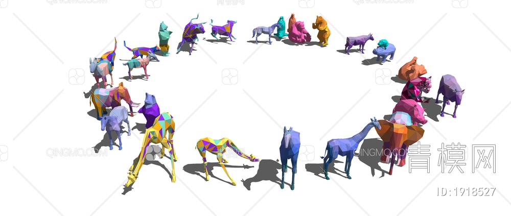 彩色几何动物雕塑小品SU模型下载【ID:1918527】
