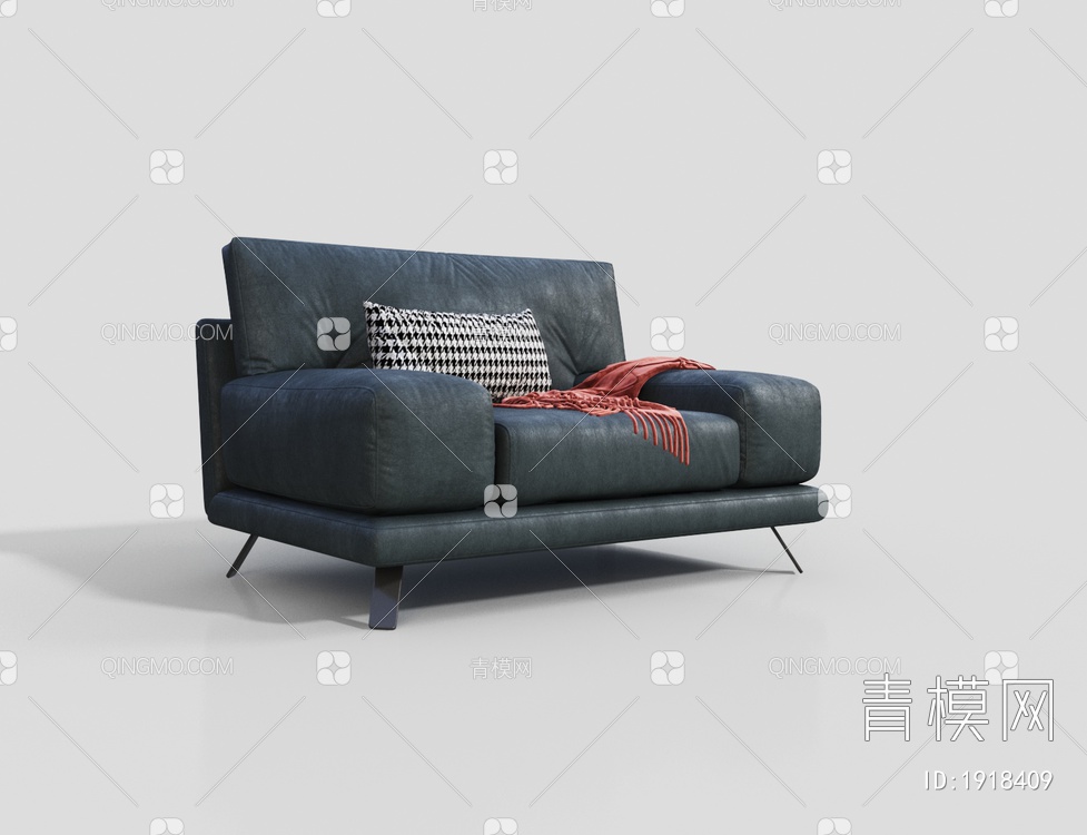 深蓝色单人皮沙发 休闲沙发 单人沙发3D模型下载【ID:1918409】