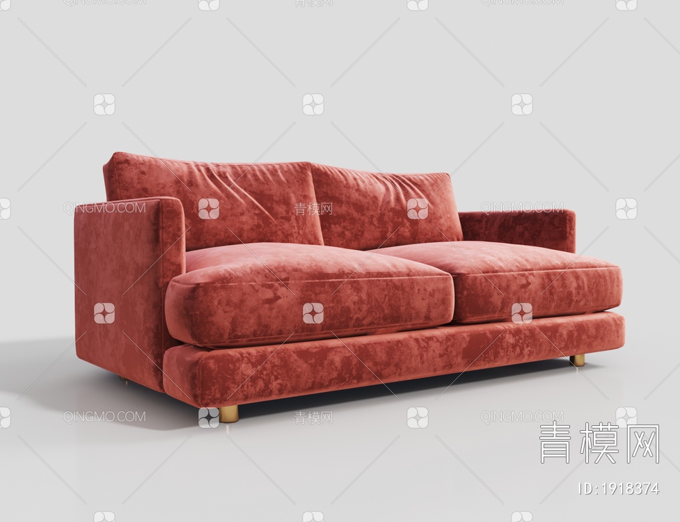 红色绒布双人沙发3D模型下载【ID:1918374】