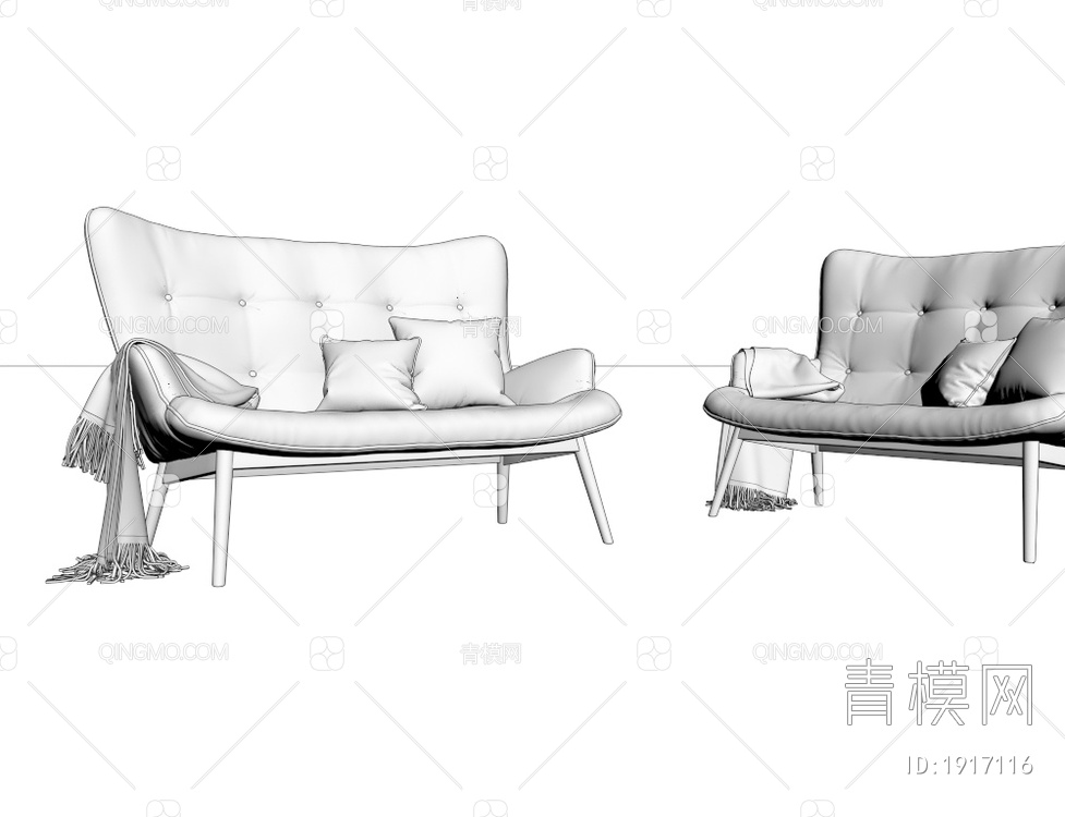 皮革双人沙发3D模型下载【ID:1917116】