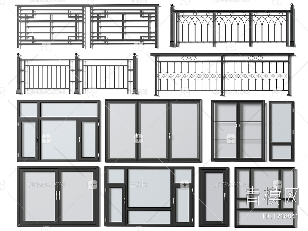 窗户 栏杆 平开窗 落地窗 铝合金窗户 护栏 围栏3D模型下载【ID:1918841】