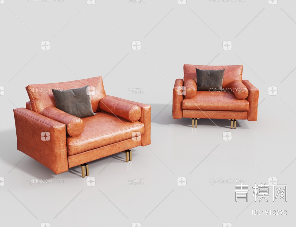 橙色皮沙发3D模型下载【ID:1918298】
