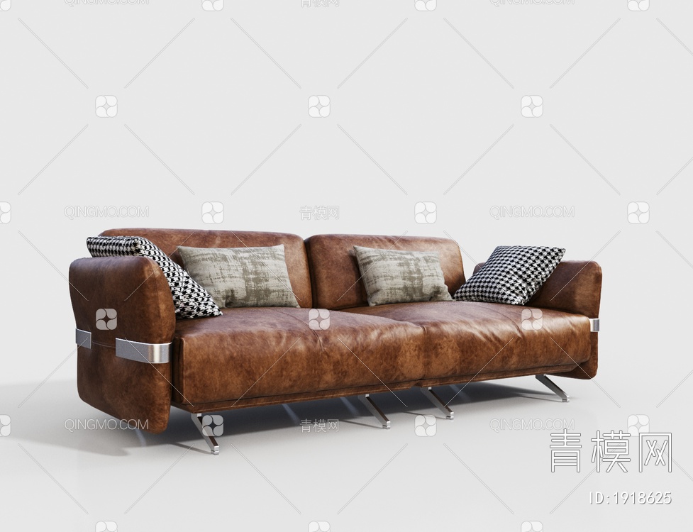 棕色皮双人沙发3D模型下载【ID:1918625】