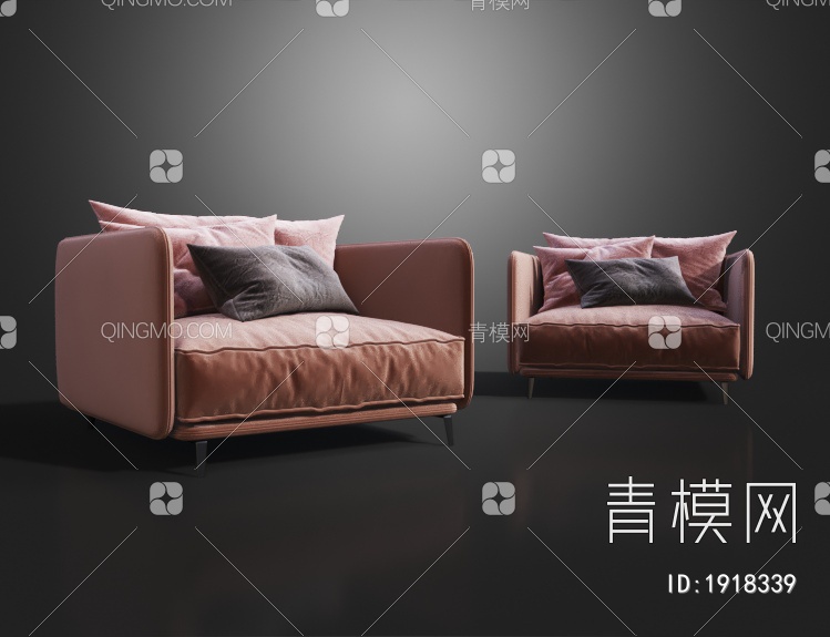 红色绒布单人休闲沙发3D模型下载【ID:1918339】
