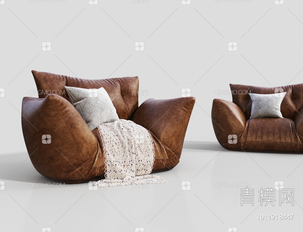 棕色单人休闲沙发3D模型下载【ID:1918447】