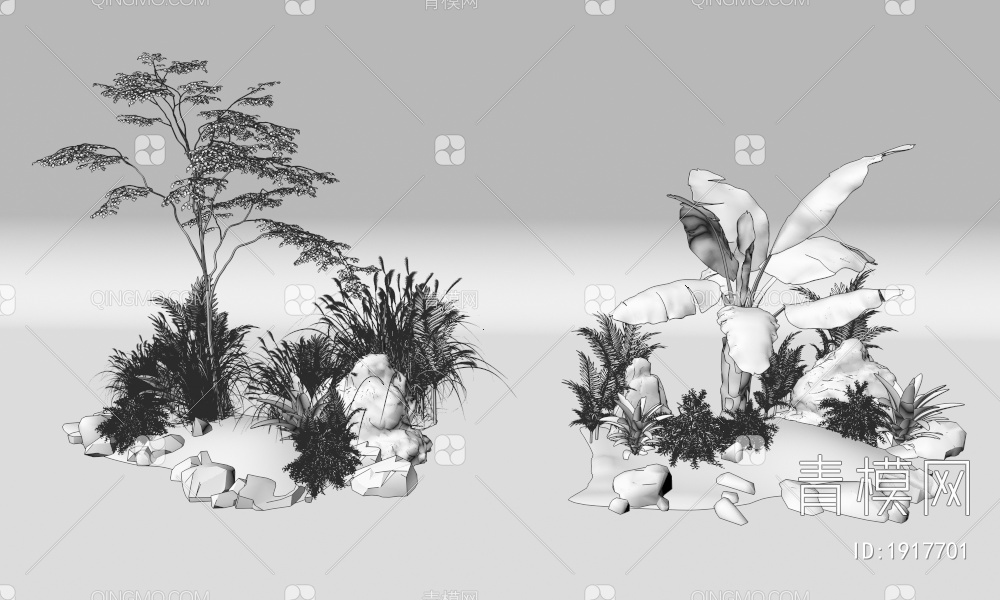 植物组合 庭院小景 景观石_花圃_草坪景观_庭院景观3D模型下载【ID:1917701】
