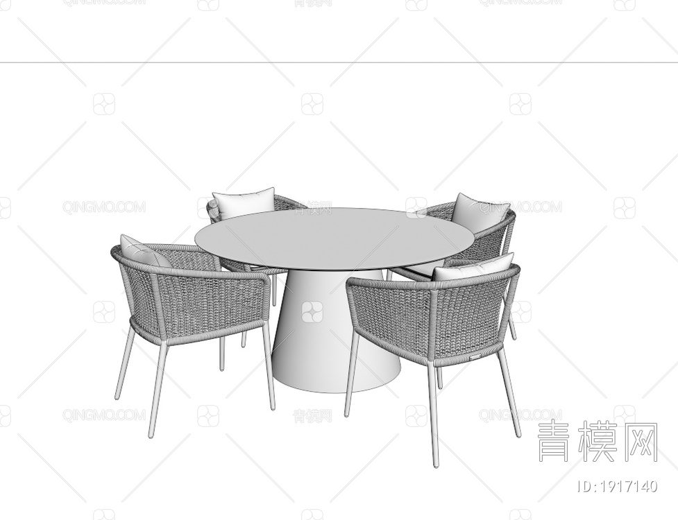 藤编圆形餐桌椅3D模型下载【ID:1917140】