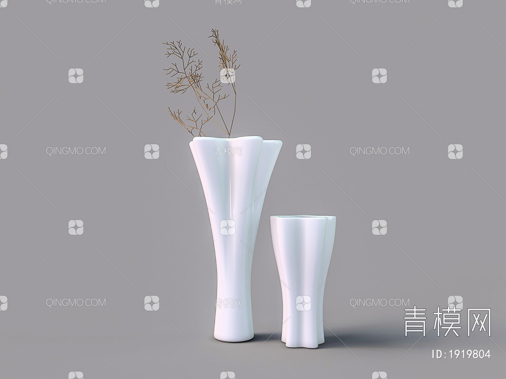 植物干枝白玉花瓶3D模型下载【ID:1919804】
